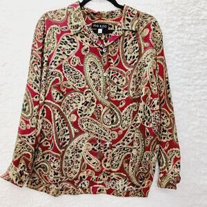 Blouse Button Up Paisley Boho MOP Buttons Heritage Dark Academia Classic Size L